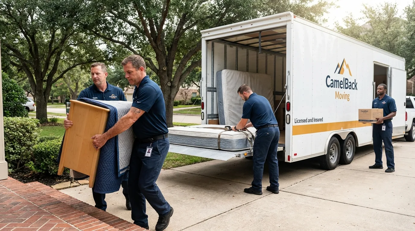 Crew loading residential truck for cross-state move from Southold, NY
